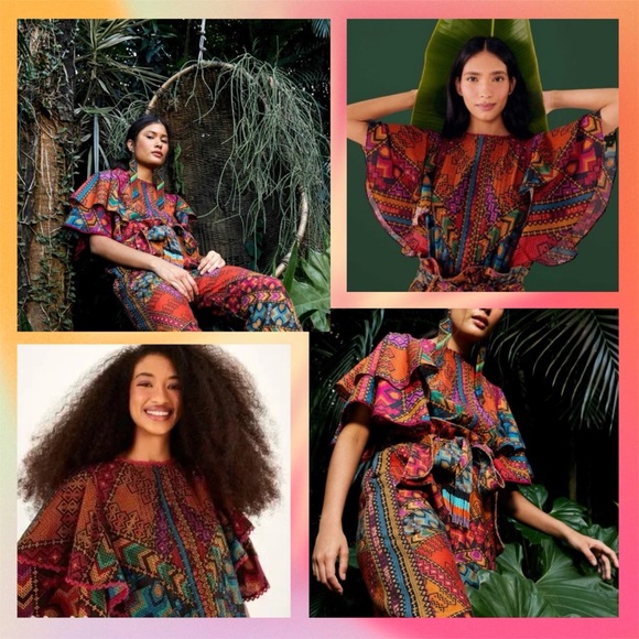 farm rio • *flawed* yawanawa stripes blouse multicolored geo tribal print xs - Picture 2 of 7